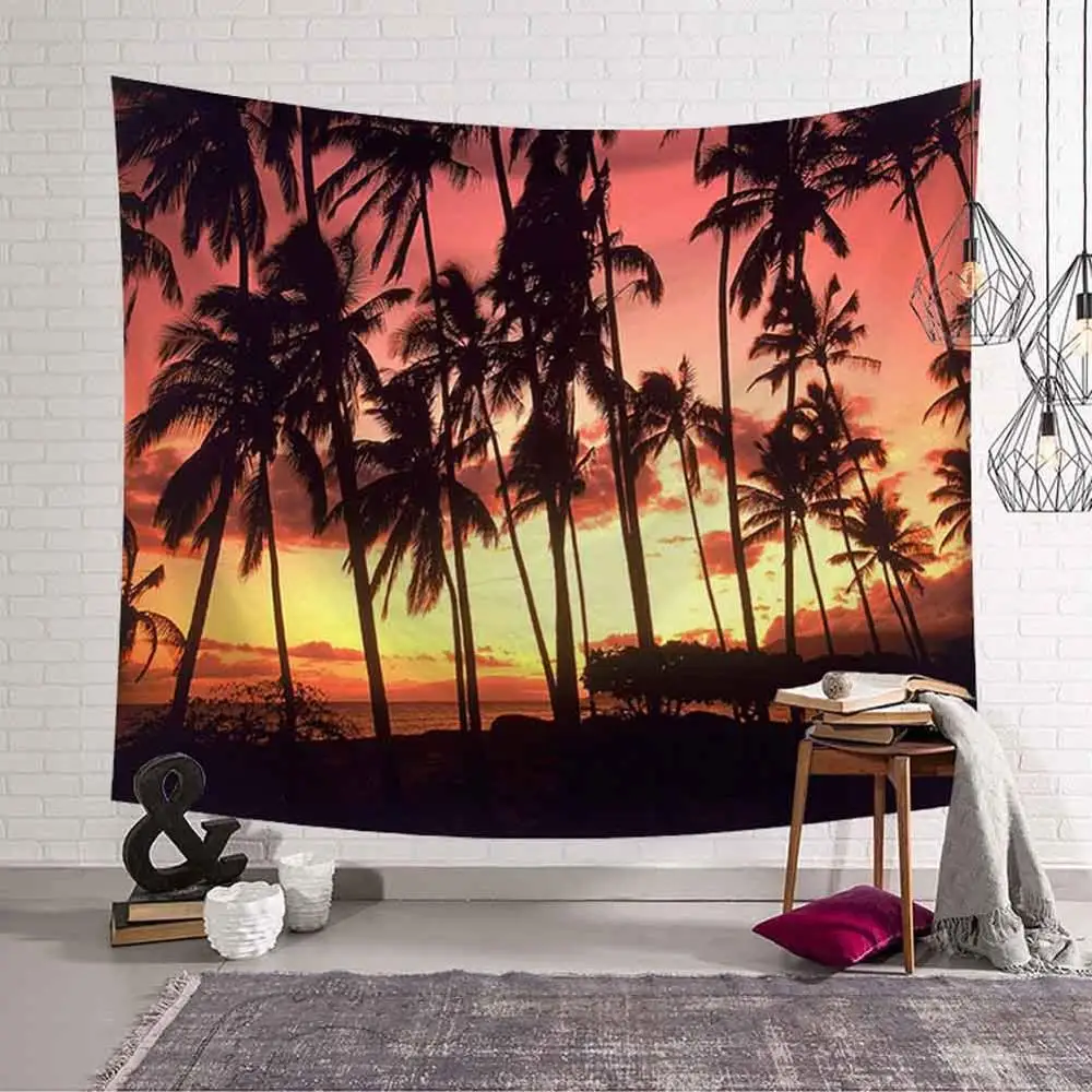 Тропический пальмовый гобелен с изображение листьев на стену морское побережье, закат пейзажные гобелены Йога пляжное полотенце богемный Декор для дома - Цвет: No 6
