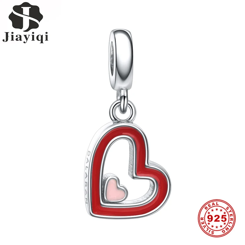 

Jiayiqi 925 Sterling Silver Red Double Heart Pendant Jewelry Series Charm Women Wild Bracelet DIY Accessories For Mother'S Day