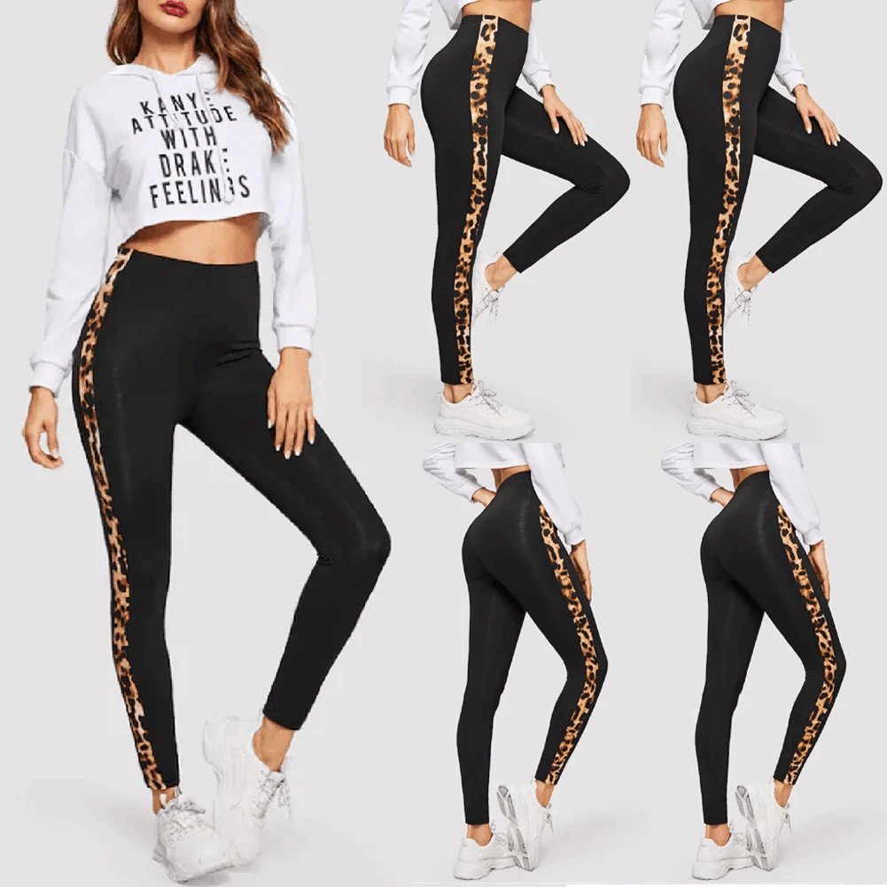 Новые женские брюки эластичные леопардовые леггинсы спортивные штаны для бега эластичные брюки Femme