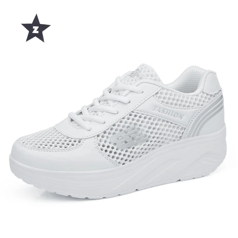 

Z woman sport shoes summer mesh breathable walking shoes woman sneakers white casual thick heels rocking wedges platform shoes