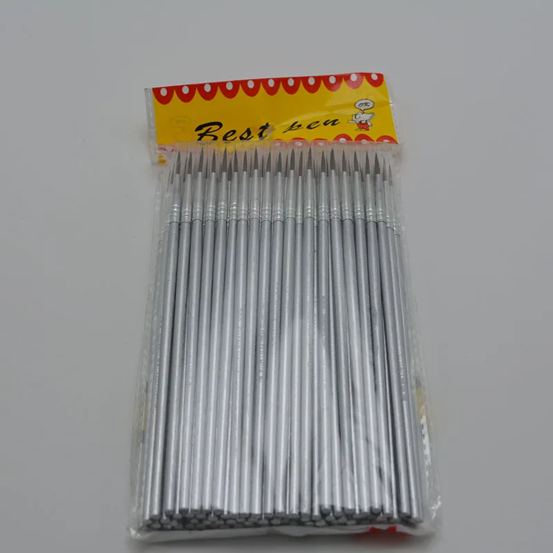 나일론 헤어 실버 막대 후크 라인 펜 페인팅 브러시, 어린이 DIY 미술 용품, 문구 수채화 브러시, 세트당 10 개