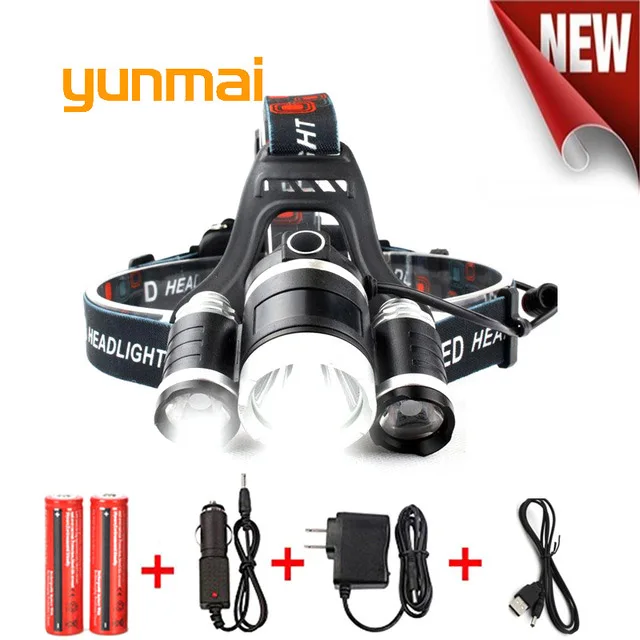 

2018 New USB Power Led Headlight Headlamp lumen 3*light new t6 Rechargeable Head Lamp Torch 18650 Battery Hunting Fishing