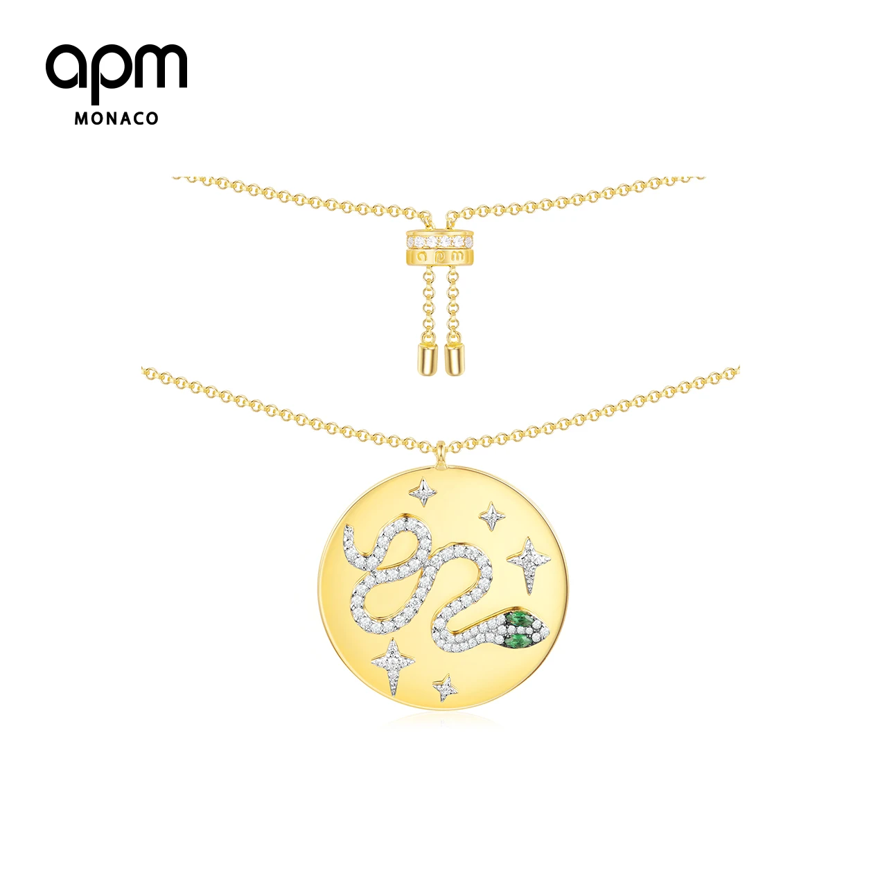 

APM Monaco Genuine AC3900XKGY Green Crystal Snake Necklace Golden Pendant Silver