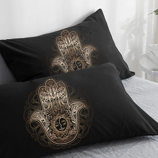 

Decorative Pillow Cover Custom 3d Pillow Case Pillowcase 50x70 50x75 50x80 70x70 Golden hamsa hand on Black Bedding