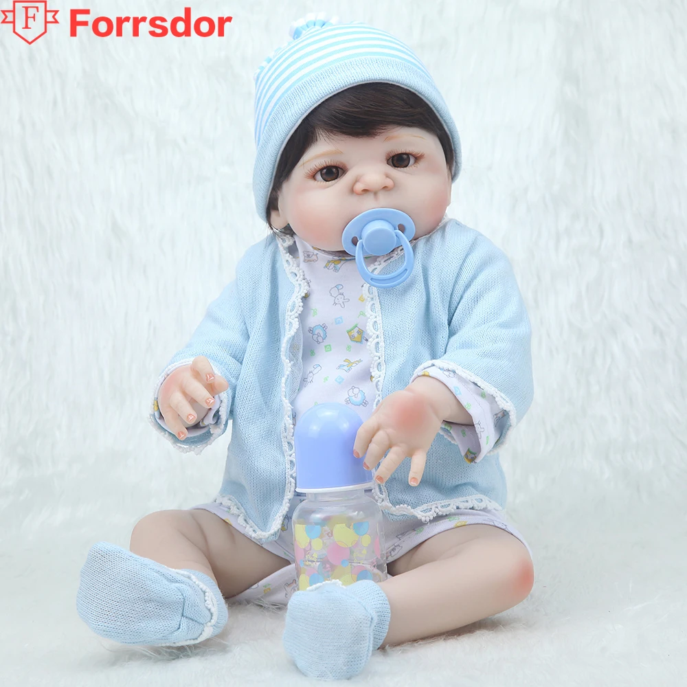 

forrsdor 55cm Hot-selling light blue pajamas lifelike soft silicone Reborn Dollsbebe reborn corpo de silicone inteiro realista