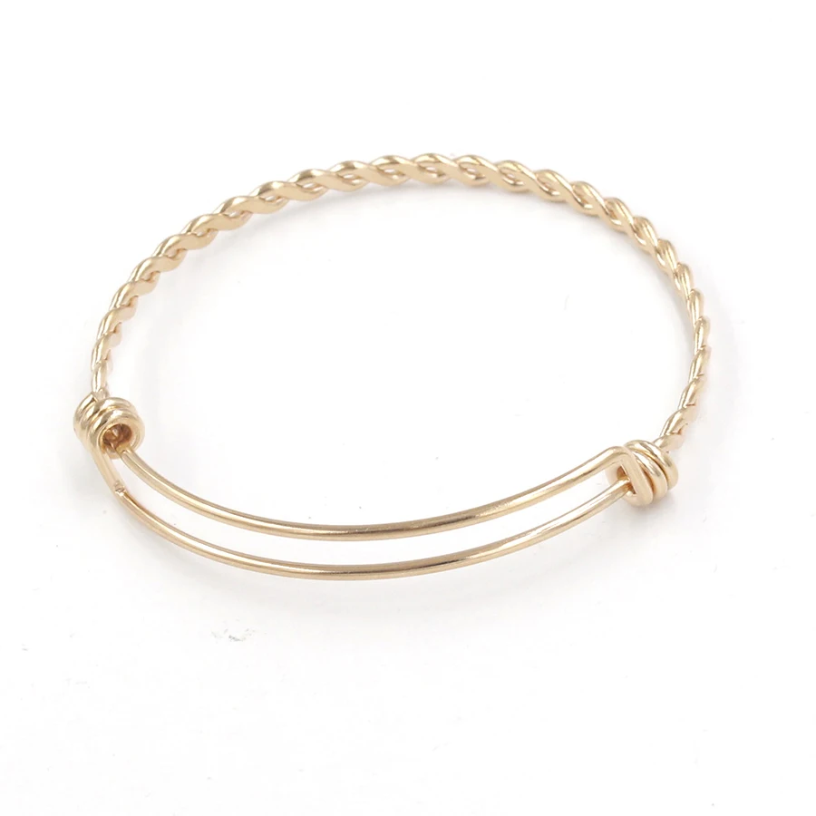 Fnixtar модный спиральный провод браслет золотистого цвета/золото/сталь цвет из нержавеющей стали Регулируемые скрученные браслеты 55 мм 10 шт./лот