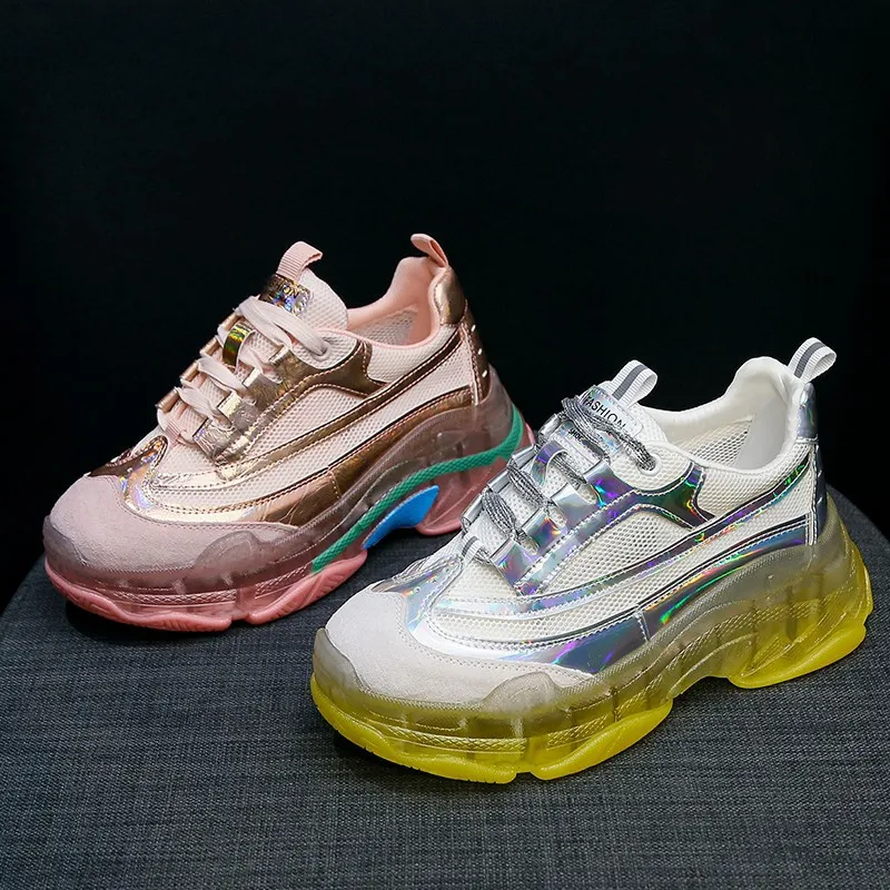 

QWEDF 2019 Women's Sneakers Fashion Women Platform Shoes Lace Up Pink Vulcanize Shoes Net surface Womens Trainers B1-09