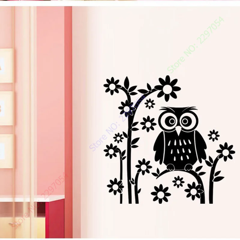 

55x57 см наклейка на стену с изображением Ночной Совы дерева цветка Съемная Настенная Наклейка для гостиной домашний декор