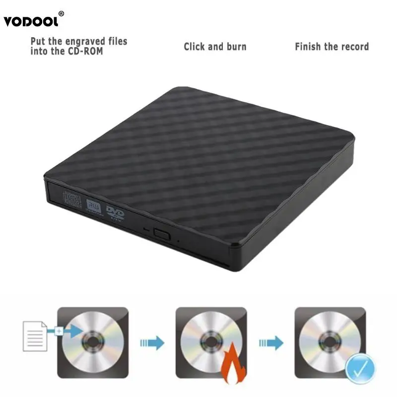 Внешний DVD проигрыватель VODOOL ультратонкий с USB3.0 функцией записи и для Loptop пк на