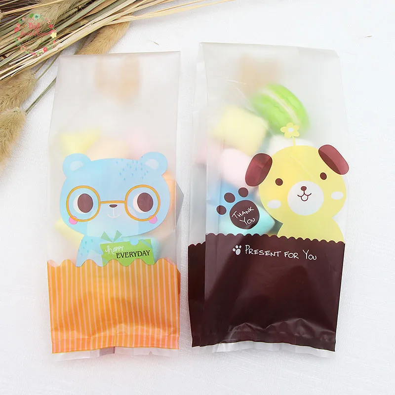 

50Pcs Brown Orange Bear Transparent Plastic Bag Candy Biscuit Cookie Gift Bag Children Birthday Party Candy Packaging Bags