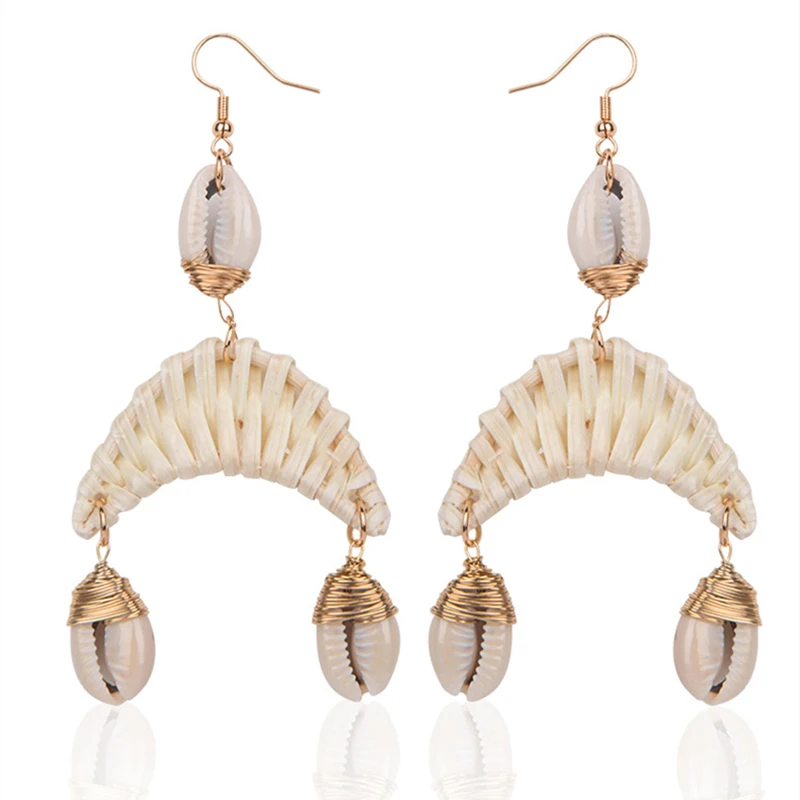 

Bohemian Shells Rattan Handmade Long Drop Earrings Ladies Straw Love Long Drop Earring Jewelry Shells Earrings