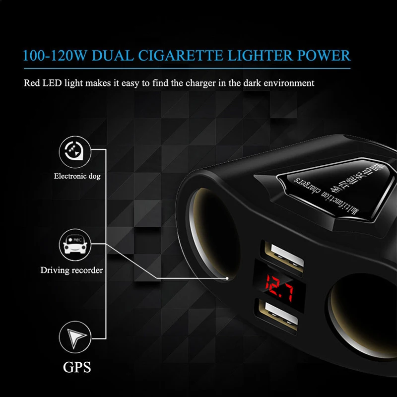 DC 12v LCD Car Dual USB cigarette Lighter  Socket Splitter Charger Power Adapter