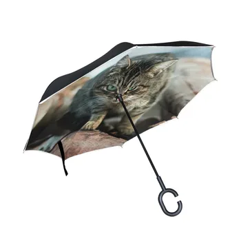 

Fox Tabby Cat Printed Reverse Umbrella Drop Shipping Double Layer Reverse Umbrella Open/Close In The Narrowest Space Creative