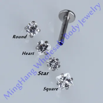 

Mixed 4 Shape Zircon Internally Threaded 16g Labret Monroe Lip Piercing Ring Ear Cartilage Helix Tragus Stud Body Jewelry