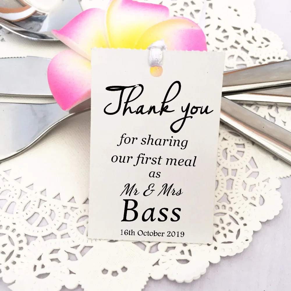 12 Personalised A Sweet THANK YOU Gift Tags Wedding Favour Bomboniere White 