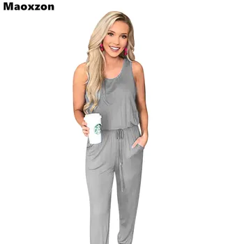 

Maoxzon Womens Sexy Sleeveless Loose Drawstring Rompers Jumpsuits Summer Fashion High Waist Bandage One Piece Pants For Ladies