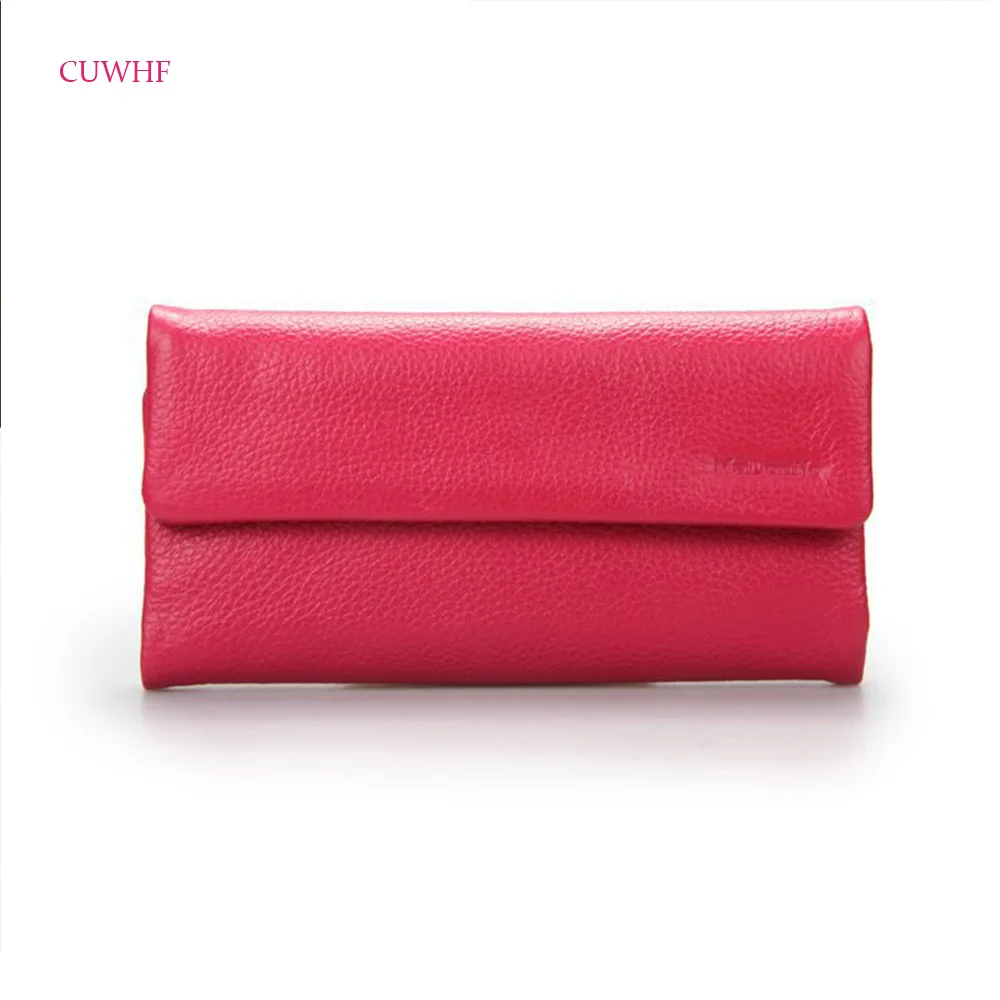 

New Solid color Women Wallets Genuine Leather High Quality Long Design Clutch Cowhide Wallet High Quality Fashion Female Purse