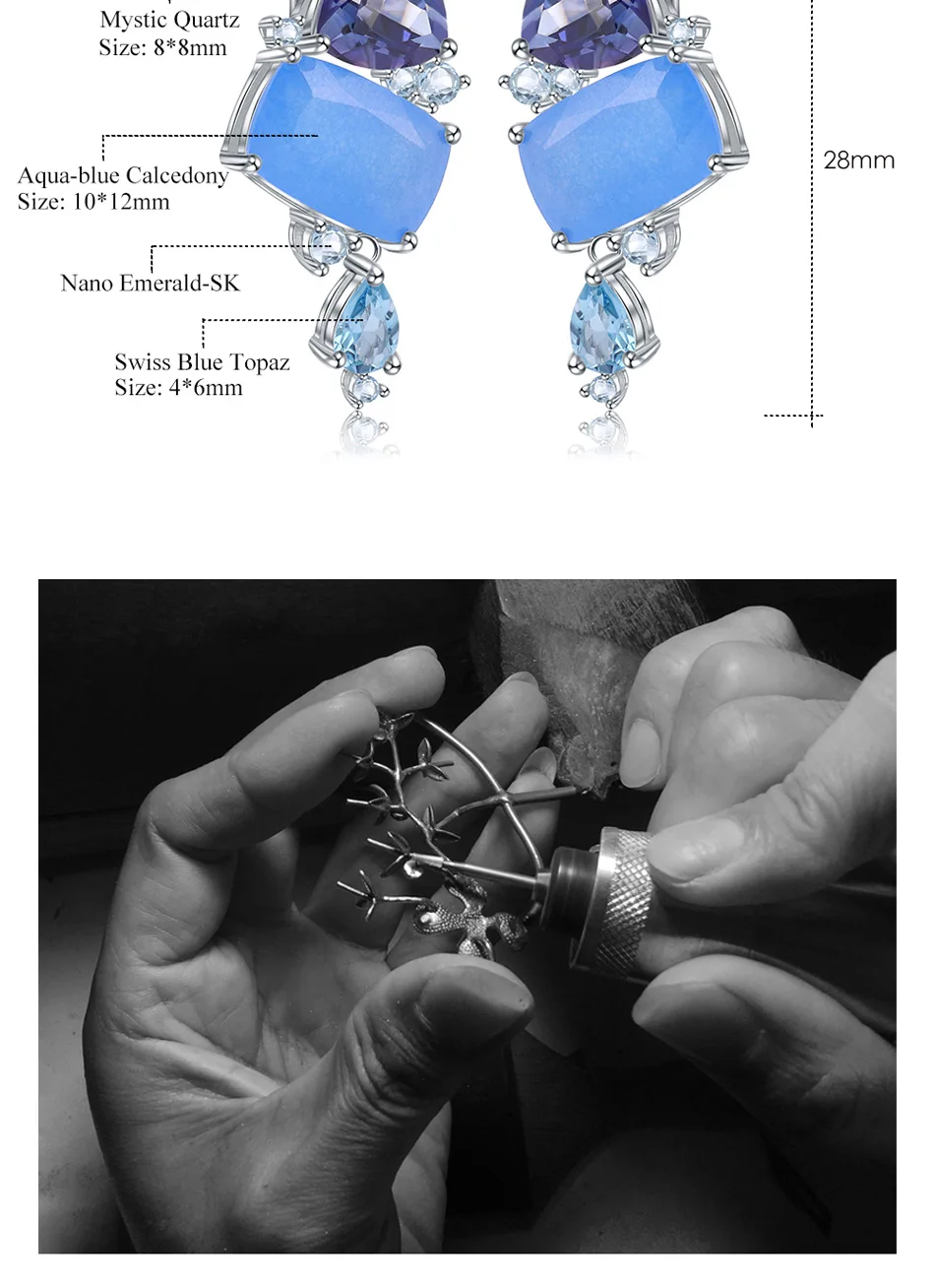 GEM'S BALLET натуральный Аква-синий Calcedony геометрические повседневные ювелирные изделия 925 пробы Серебряное кольцо серьги набор украшений для женщин подарок