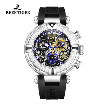 

2020 Reef Tiger/RT New Design Skeleton Sport Watches for Men Rubber Strap Blue Mickey Mouse Markers Steel Watch RGA3059-S