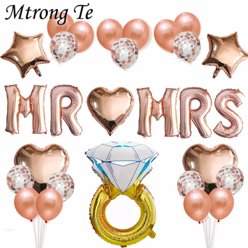 

1Set Round Rose Gold Glitter Print Mr&Mrs LOVE Foil Balloons Bride To Be Marriage Wedding Valentine's Day Decor Air Globos