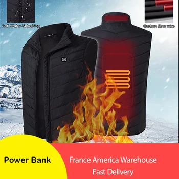 

2019 Upgraded Men Outdoor USB Infrared Heating Vest Winter Jacket Carbon Fiber Electric Thermal Clothing Waistcoat dropshipping