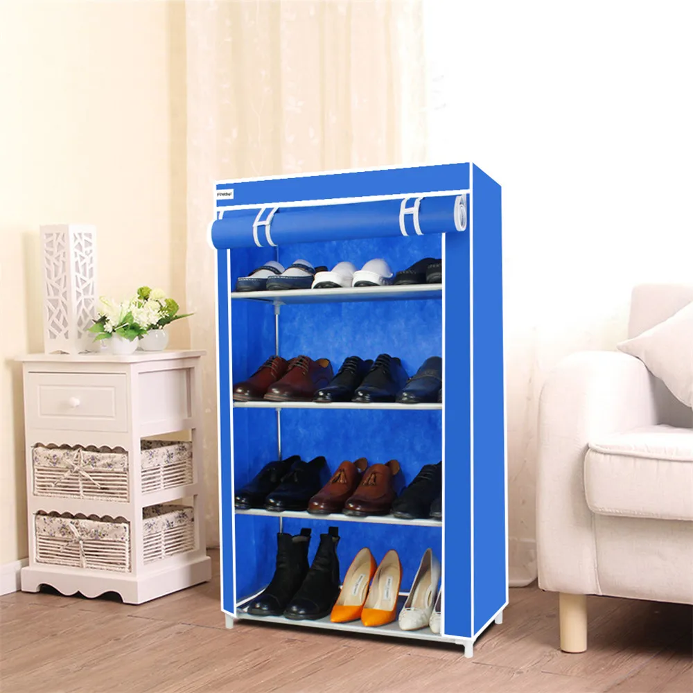 Finether Non-Woven Fabric Shoes Storage,5-Tier Portable Shoe Rack Organizer-Blue3
