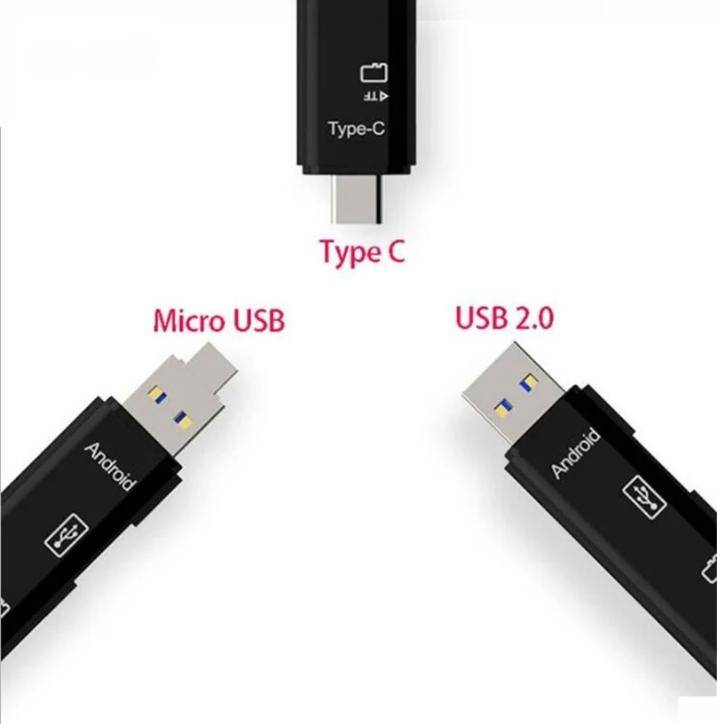 100 шт. 3 в 1 Многофункциональный Тип C Micro USB микро OTG USB 2,0 TF кардридер адаптер type-C флэш-накопитель адаптер для Android