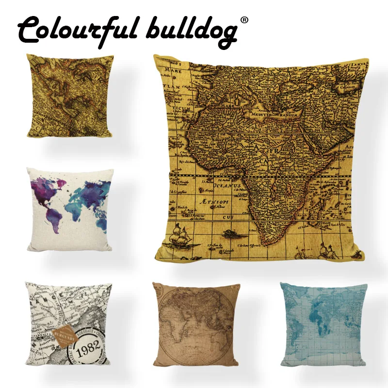 Old World Map Throw Pillow Case Water Earth Letter 43 43cm Cushion