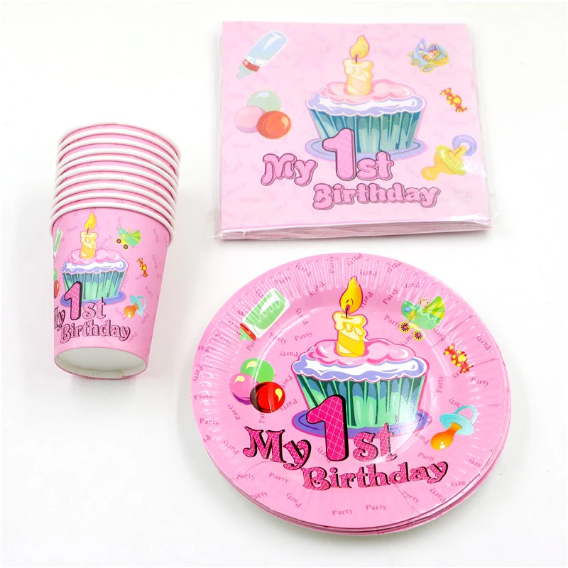 

My 1st Birthday Party Decoration Candles Theme Plates Kids Boys Favors Paper Napkins Cups Baby Shower Tableware Set 60pcs/lot