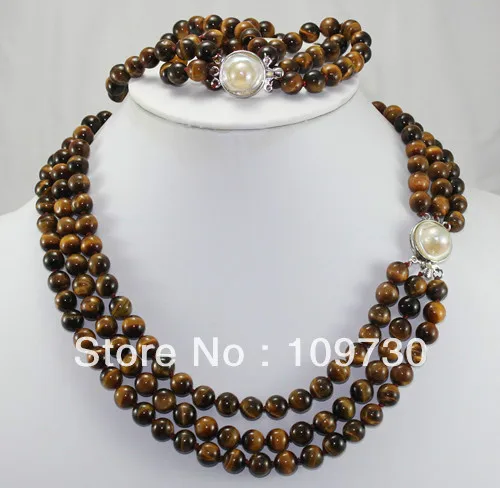 

Jewelry 00223 5-color 3 row brown green black pearl necklace bracelet shell clasp set