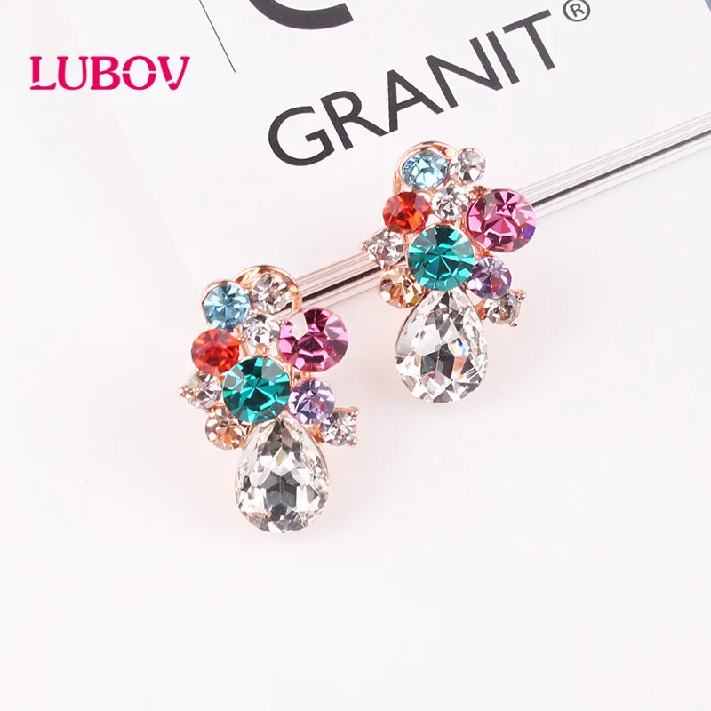 

LUBOV Colorful Acrylic Stone Flower Design Stud Earrings Fashion Rhinestone Decoration Piercing Earrings Women Party Jewelry