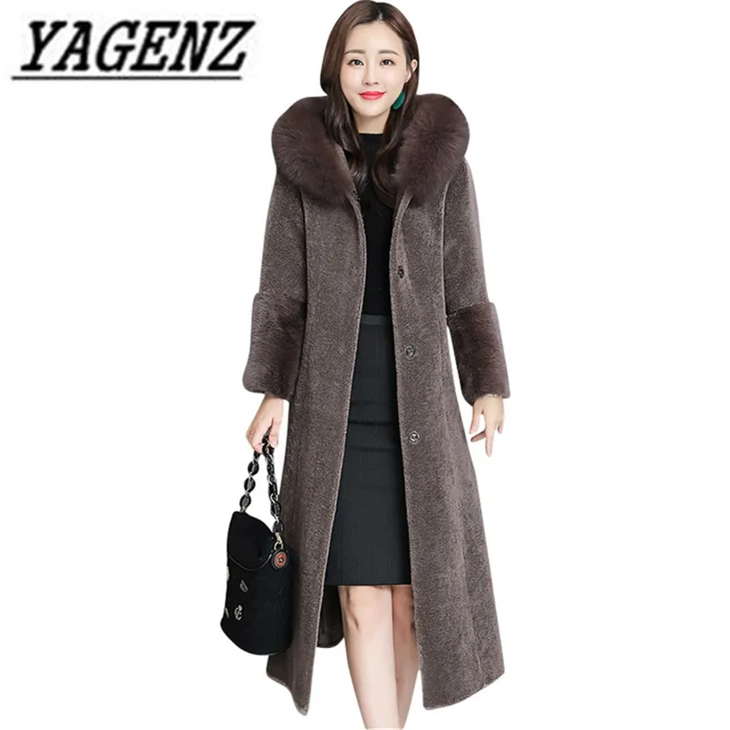 Зимняя куртка с меховым воротником, куртка с капюшоном, меховое пальто, модное свободное плотное теплое длинное пальто, большие размеры, Женское зимнее шерстяное пальто, 4XLA181