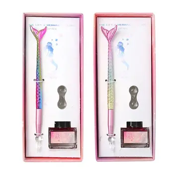 

Beautiful Mermaid Glass Pen Dip Writing Ink Signature Fountain Pens Set for School Stationery Gifts Art Supplies
