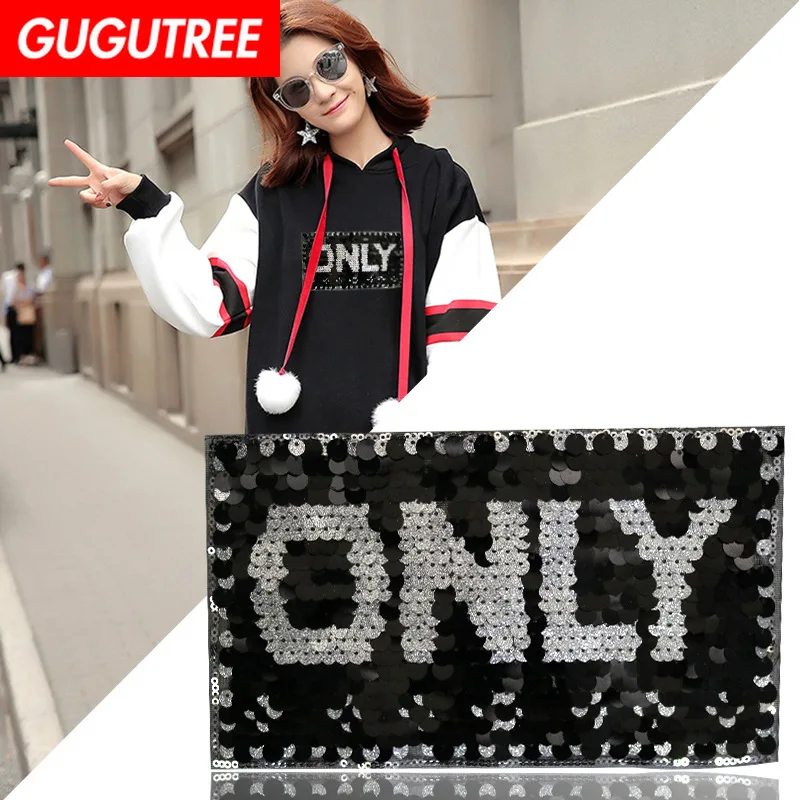 

GUGUTREE embroidery Sequins big only patches letter patches badges applique patches for clothing XC-224