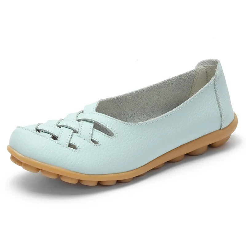 HOKSVZY/Женская обувь; обувь из натуральной кожи на плоской подошве; обувь для вождения; Летняя обувь с перфорацией; кожаная обувь на плоской подошве; модная обувь - Цвет: Sky blue