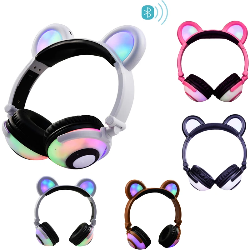 Bluetooth-наушники Беспроводные наушники для детей LIMSON Bear Ear Heads LED Light Мигающий 3,5-мм штекерный кабель с микрофоном, совместимый с электронным устройством BL109