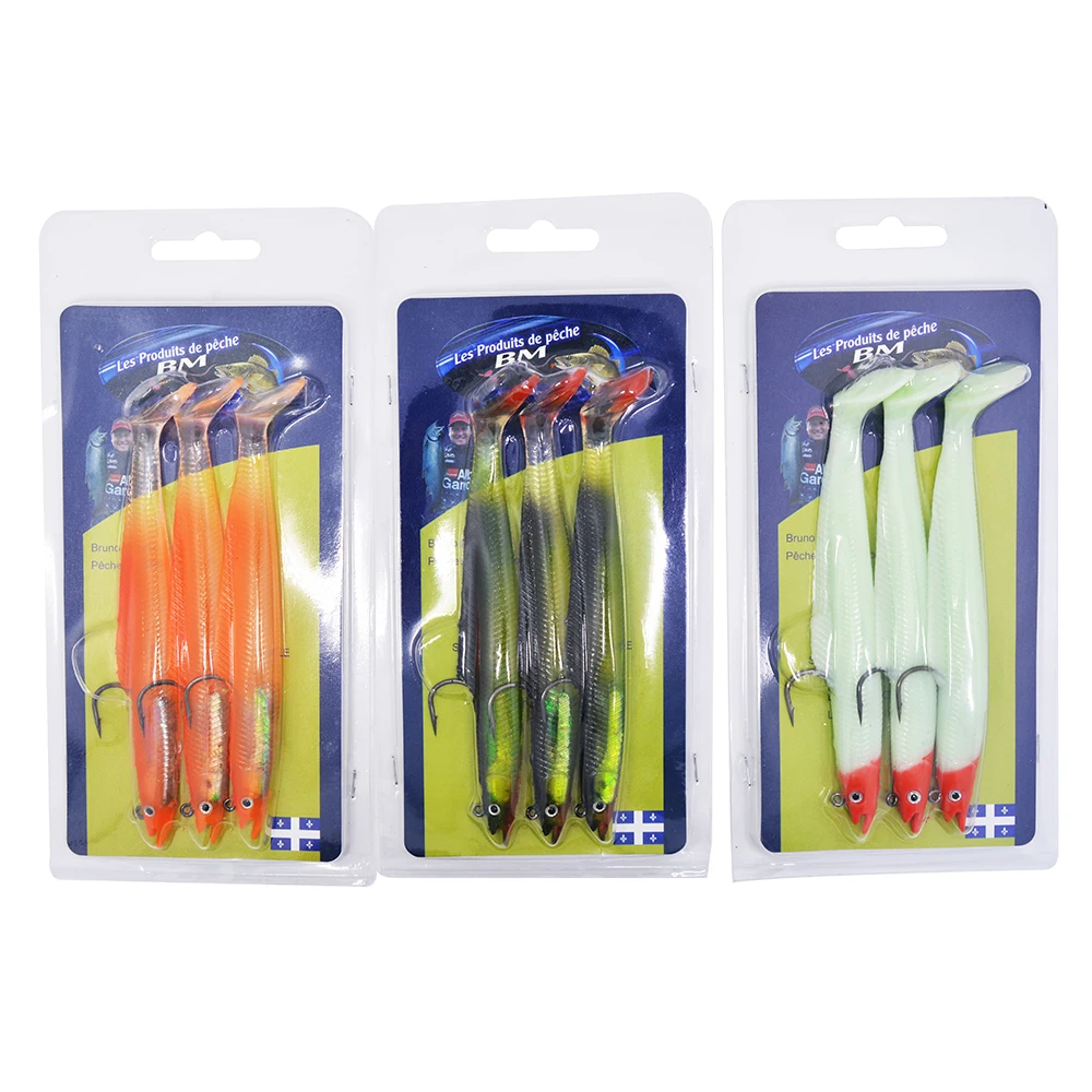 3 pack Random mix colors pollock catcher sand eels sea fishing lure PVC