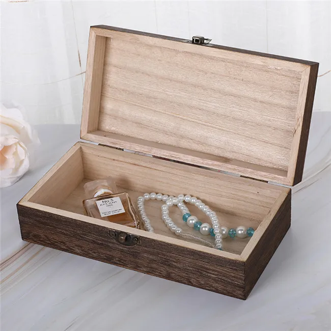 

Home Storage Box Natural Wooden With Lid Golden Lock Postcard Organizer Handmade Craft Jewelry Case Wooden Box Casket Home New