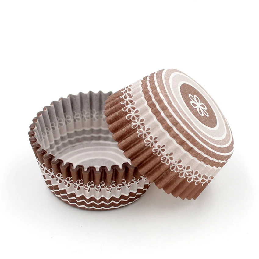 

360pcs/pack Brown Flower Muffin Cupcake Paper Cups Round Shape Baking Cake Paper Stands
