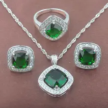 Jóias de noiva verde zircônia cúbica casamento feminino 925 conjuntos de jóias de prata colar brincos pingente anéis tz0128(China)
