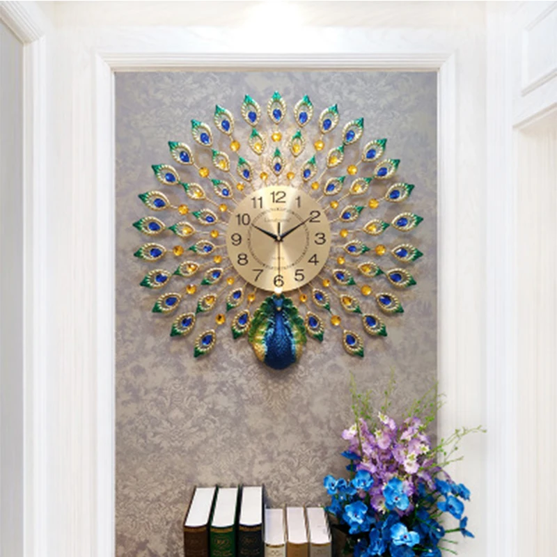 

Diamond Peacock Wall Clock Modern Watch Mute Personality Clock Wall Living Room Decorated Silent Clock Home Decoration
