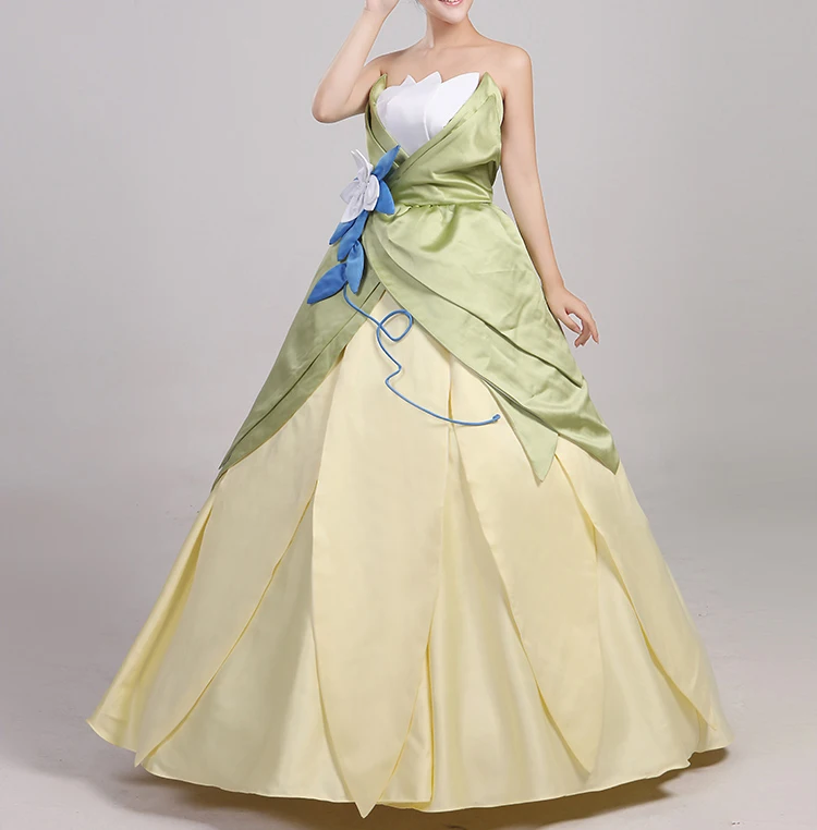 Wonder woman cosplay The Princess and the Frog costume adult princess tiana dress for Halloween costume long green Party dress (7)