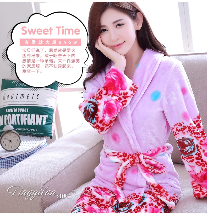 Lady Coral Fleece Bathrobes Women's Winter Flannel Pajamas Adult Men's Winter Warm Sleep Robe Coral Fleece Couples Homwear D2090