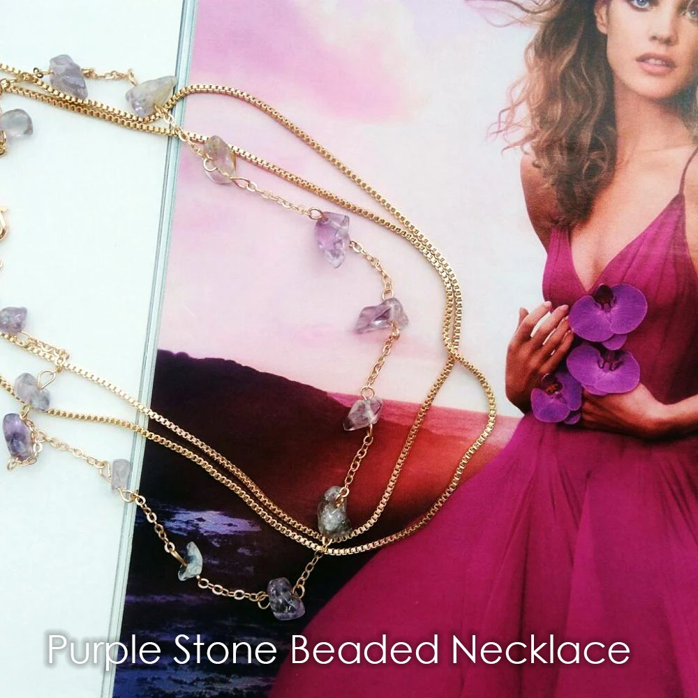 eManco Wholesale Beads for Beadwork Layering Necklace Semi-precious Purple Stone Charming Choker Style Necklace Jewelry