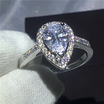 

Heart love ring 925 Sterling silver Engagement wedding band rings for women Pear cut 3ct Clear AAAAA zircon crystal Bijoux