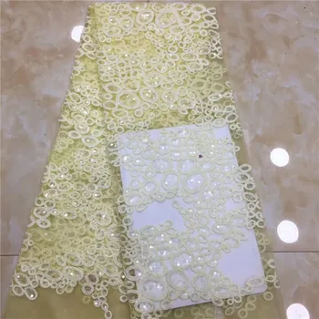 

Sequined Embroidered Mesh Tulle Lace Fabric 2019 New Design Evening Dress Net Fabrics French African Net Sequins Lace yellow