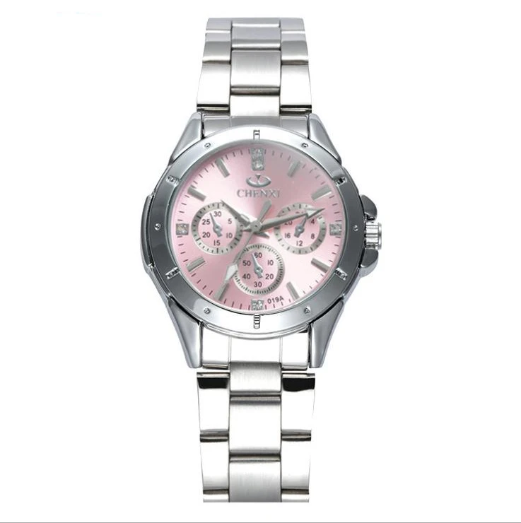 CHENXI для женщин модные часы дамы кварцевые часы женское элегантное платье нержавеющая сталь наручные часы девушка часы Relojes Mujer - Цвет: Pink Dial