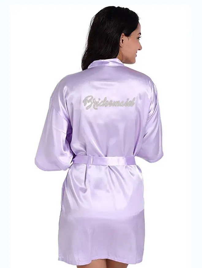 PDTY 01 Silver Writing Bridal Wedding Robes Bride Bridesmaid Maid of Honor Women Party Robe Name and Date Get Ready Robes