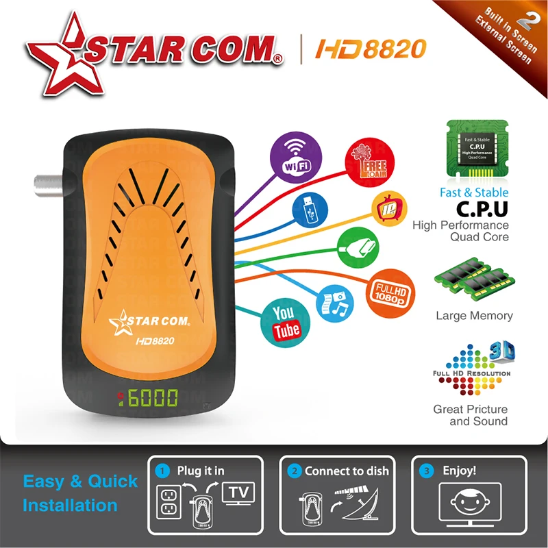 Star com HD8850 спутниковый ресивер DVBS2 с бесплатный арабский IPTV Full HD ТВ ресивер Поддержка Bisskey PowerVu Интернет ТВ STB