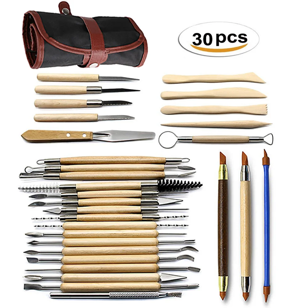 Kaufen 27 30 stück DIY Kunst Ton Keramik Werkzeug set Handwerk Ton Sculpting Tool kit Keramik   Keramik Holz Griff modellierung Ton Werkzeuge